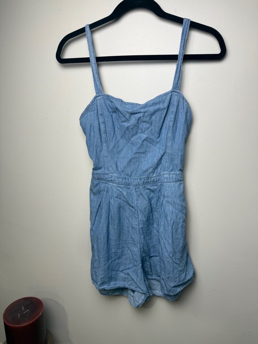 Hollister Chambray Open Back Tie Romper Sm Light Blue Sleeveless Summer Playsuit